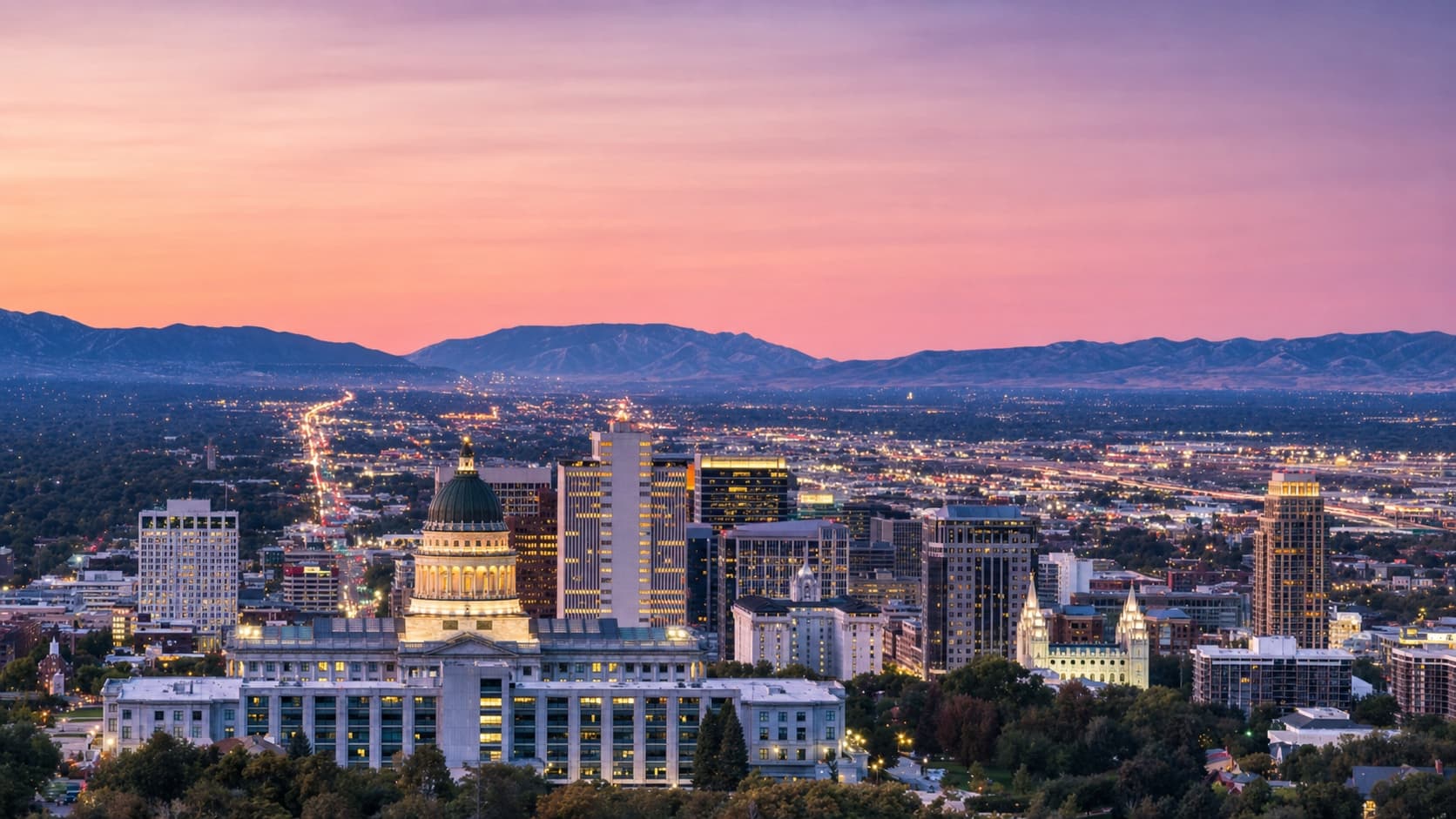 Existing Utah Main Street cover artwork showing the Salt Lake cityscape and Capitol at sunset